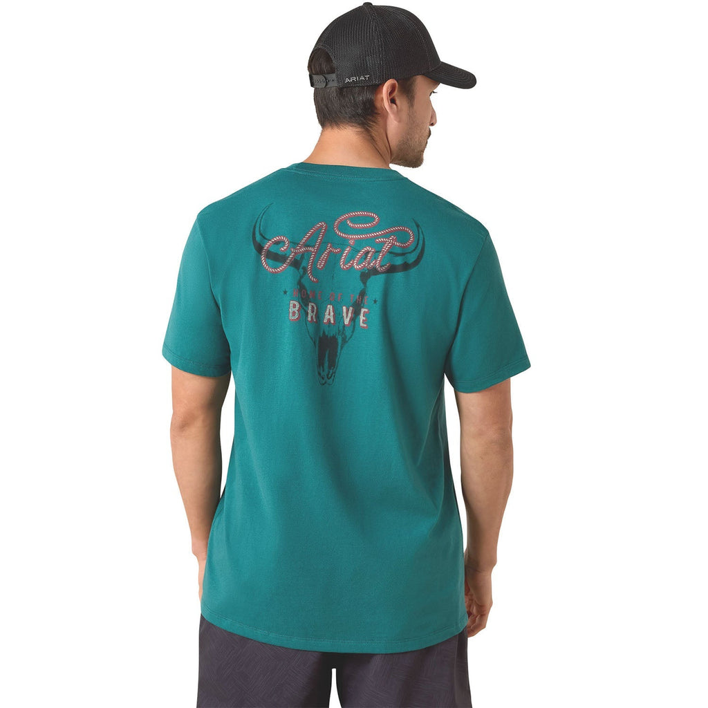 Ariat Mens Short Sleeve Shirt, Cattle Skull Freedom Western Graphic Tee