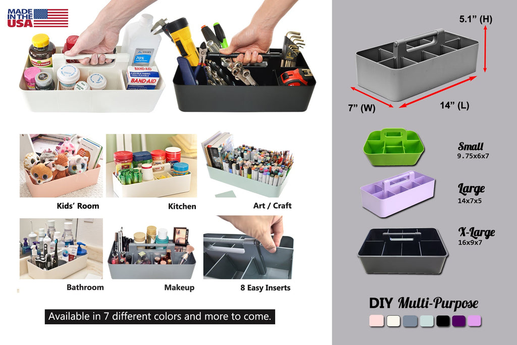 Enjoy Organizer  3 Pack, Large Plastic Storage Caddy with Handles Made in USA