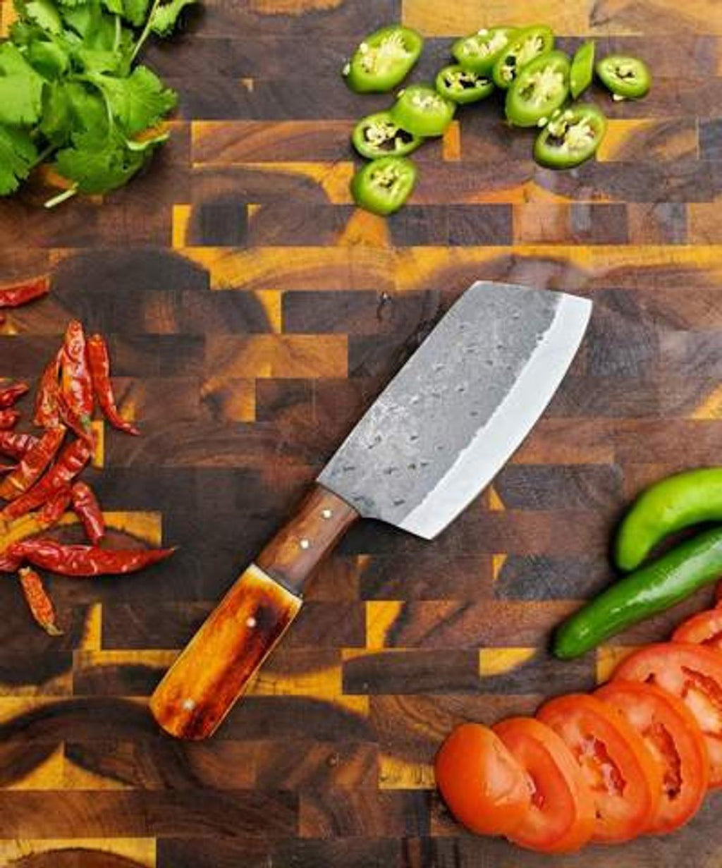 Damascus Kitchen Knife Set, Cheff Knife, Pairing Knife, Hand-forged Carbon Steel Ulu Knife and Cleaver