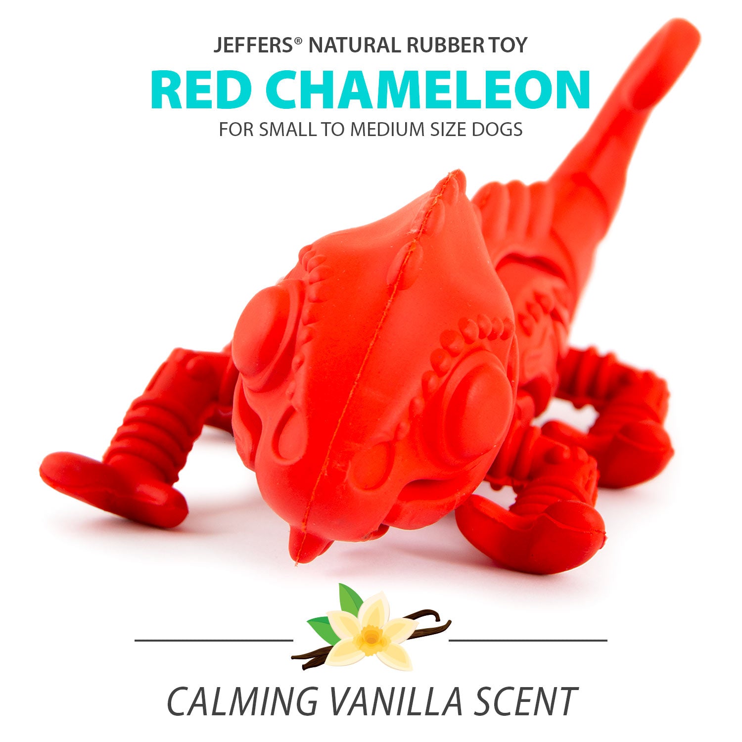 Jeffers Red Chameleon Natural Eco-Friendly Rubber Dental Dog Chew Toy for Medium Chewers
