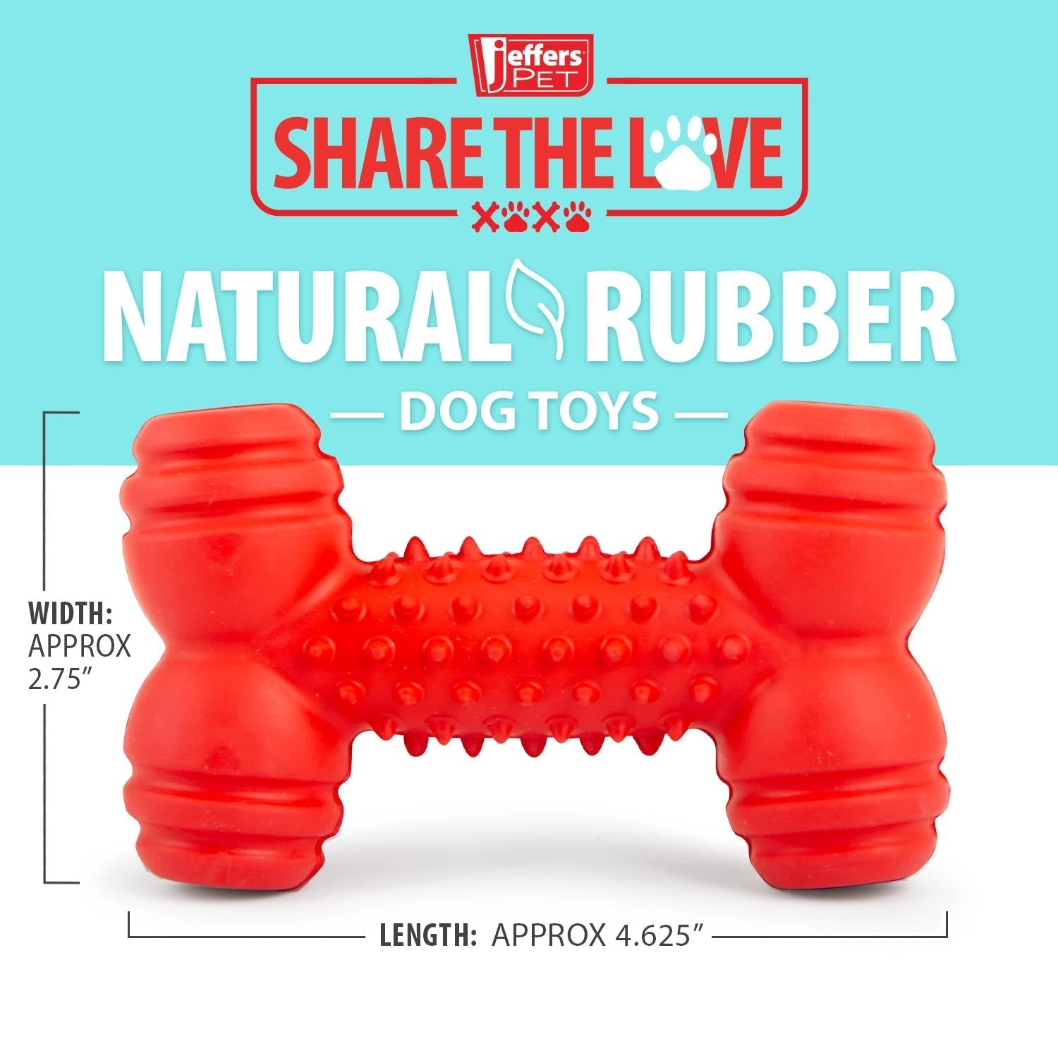 Jeffers Red Dental Bone Natural Rubber Dog Chew Toy for Healthy Teeth and Gums