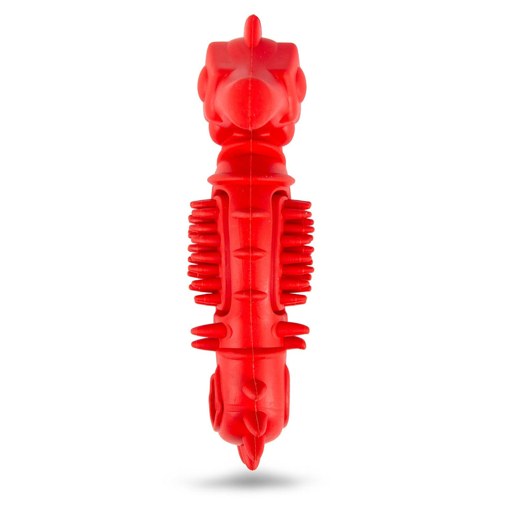 Jeffers Red Seahorse Natural Rubber Dog Chew Toy with Vanilla Scent and Textured Ridges for Dental Health