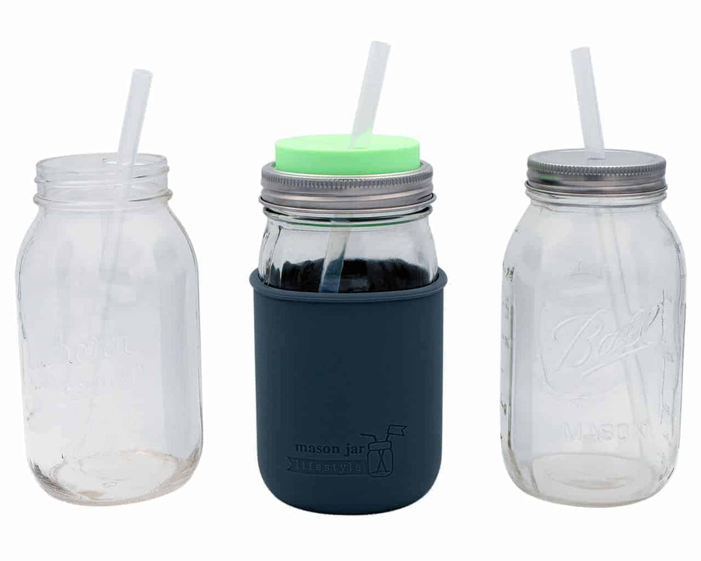 Long 9" Silicone Reusable Straws for Quart or Pint & Half Mason Jars 6 Pack