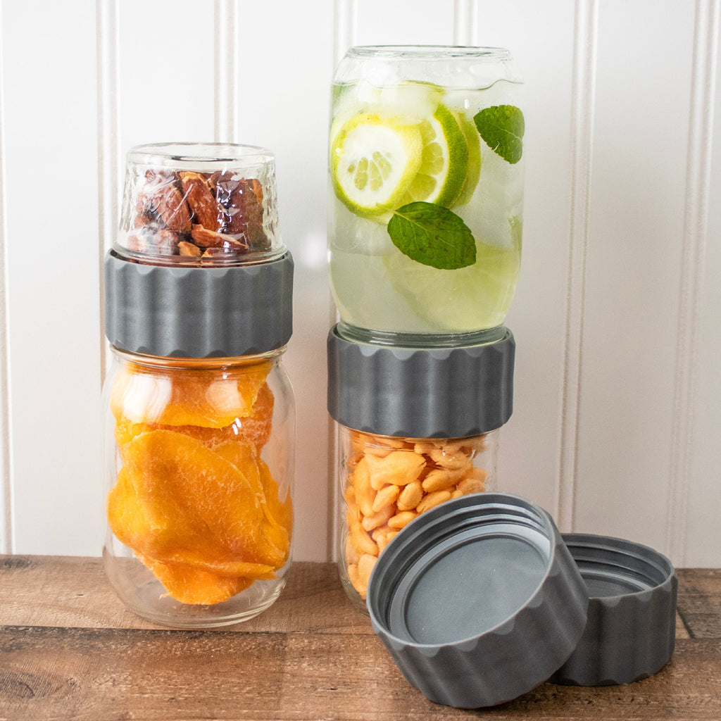 2-in-1 Lid to Connect Two Regular Mouth Mason Jars 2 Pack
