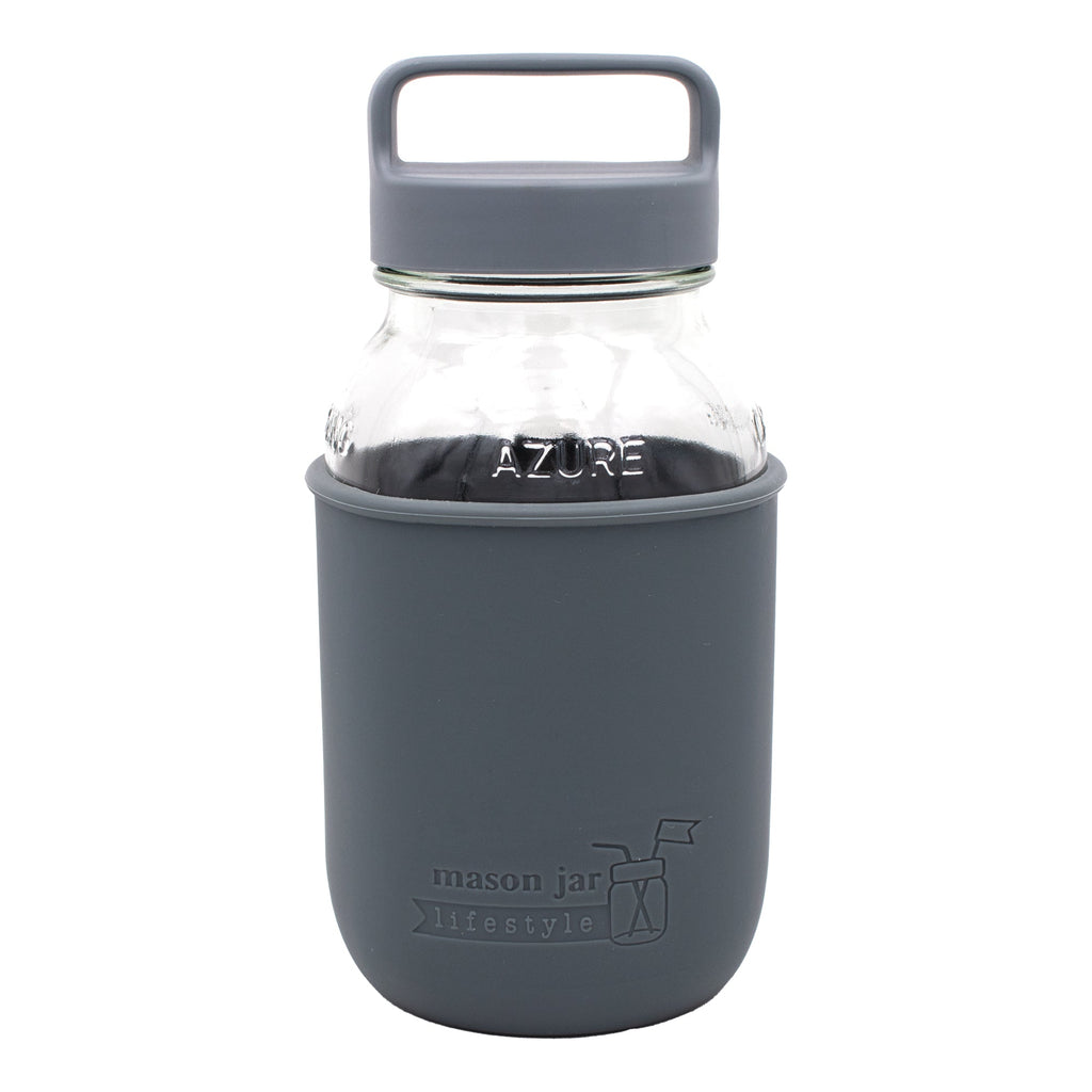 Mason Jar Lifestyle 32oz Quart Glass Water Bottle with Silicone Sleeve & Carry Handle