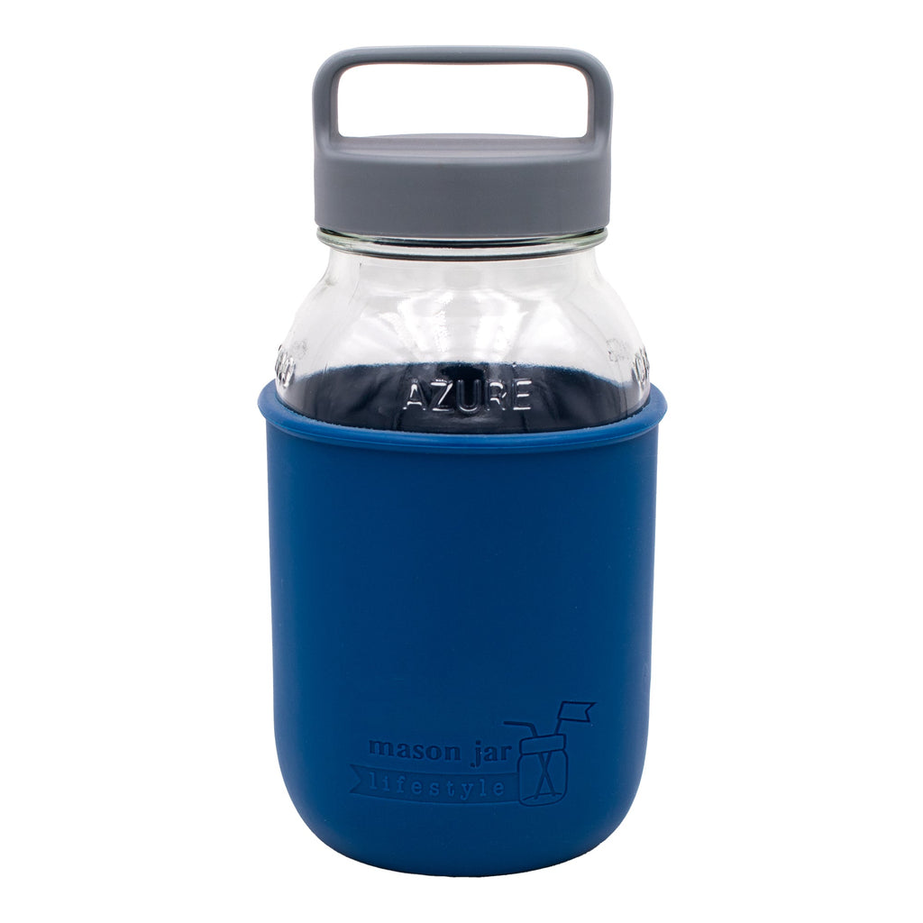 Mason Jar Lifestyle 32oz Quart Glass Water Bottle with Silicone Sleeve & Carry Handle
