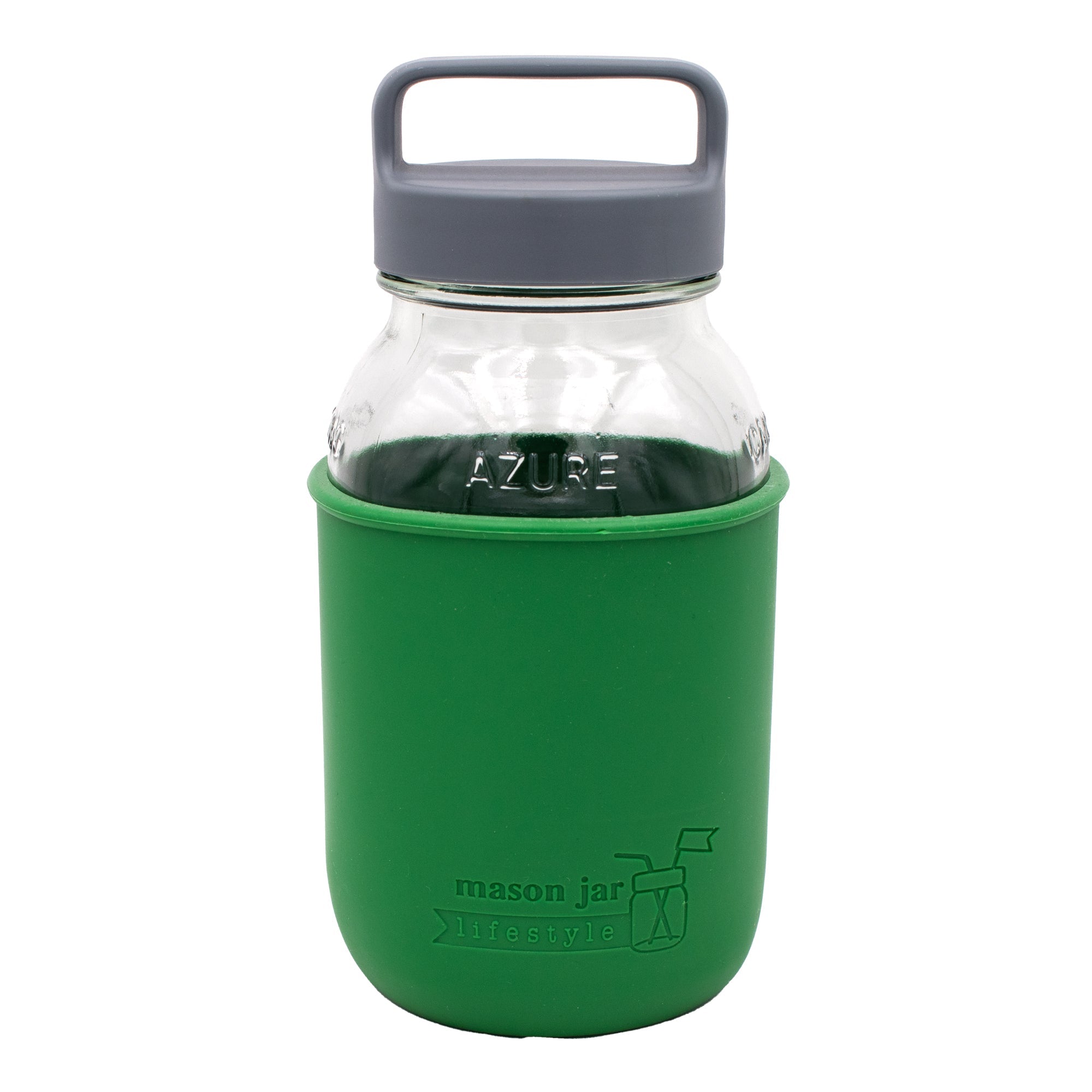 Mason Jar Lifestyle 32oz Quart Glass Water Bottle with Silicone Sleeve & Carry Handle