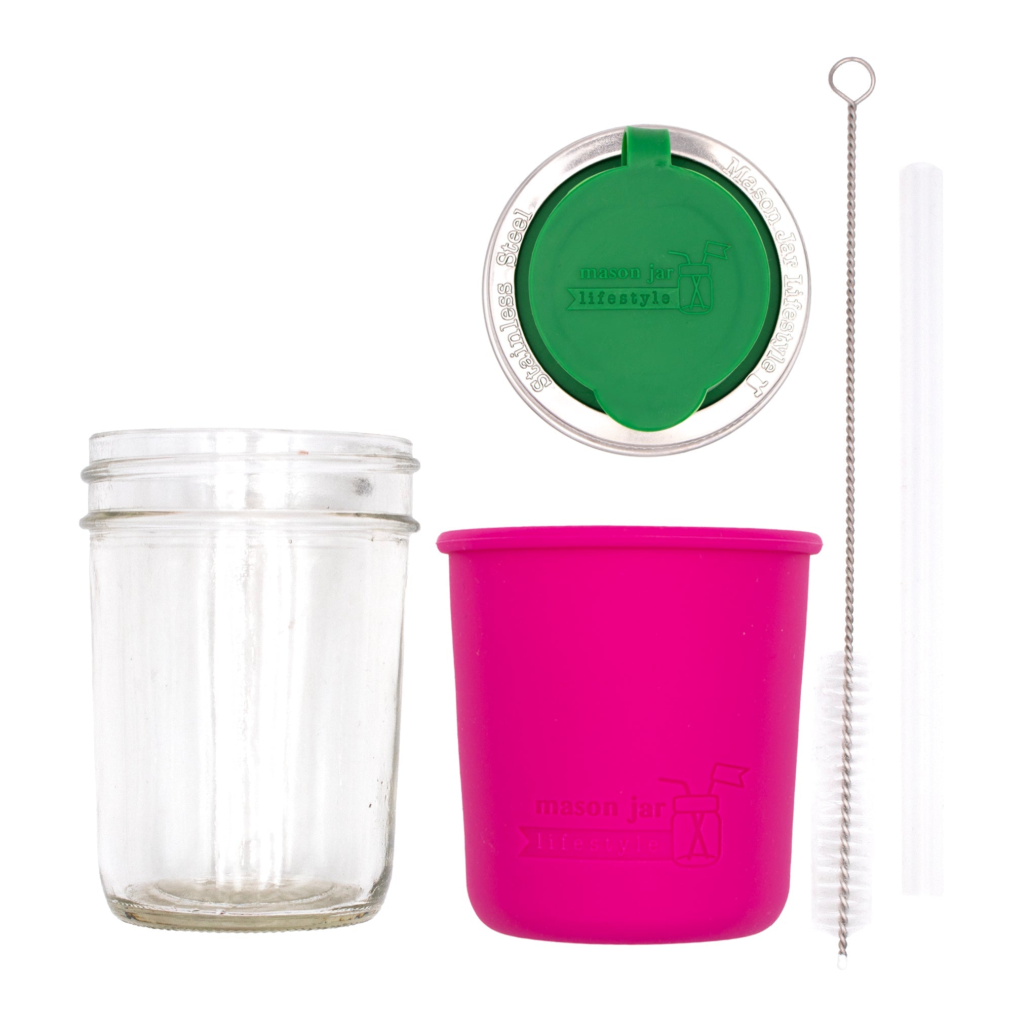 Mason Jar Lifestyle 8oz Half Pint Pop Up Sippy Glass Bottle Half Pint with Silicone Sleeve