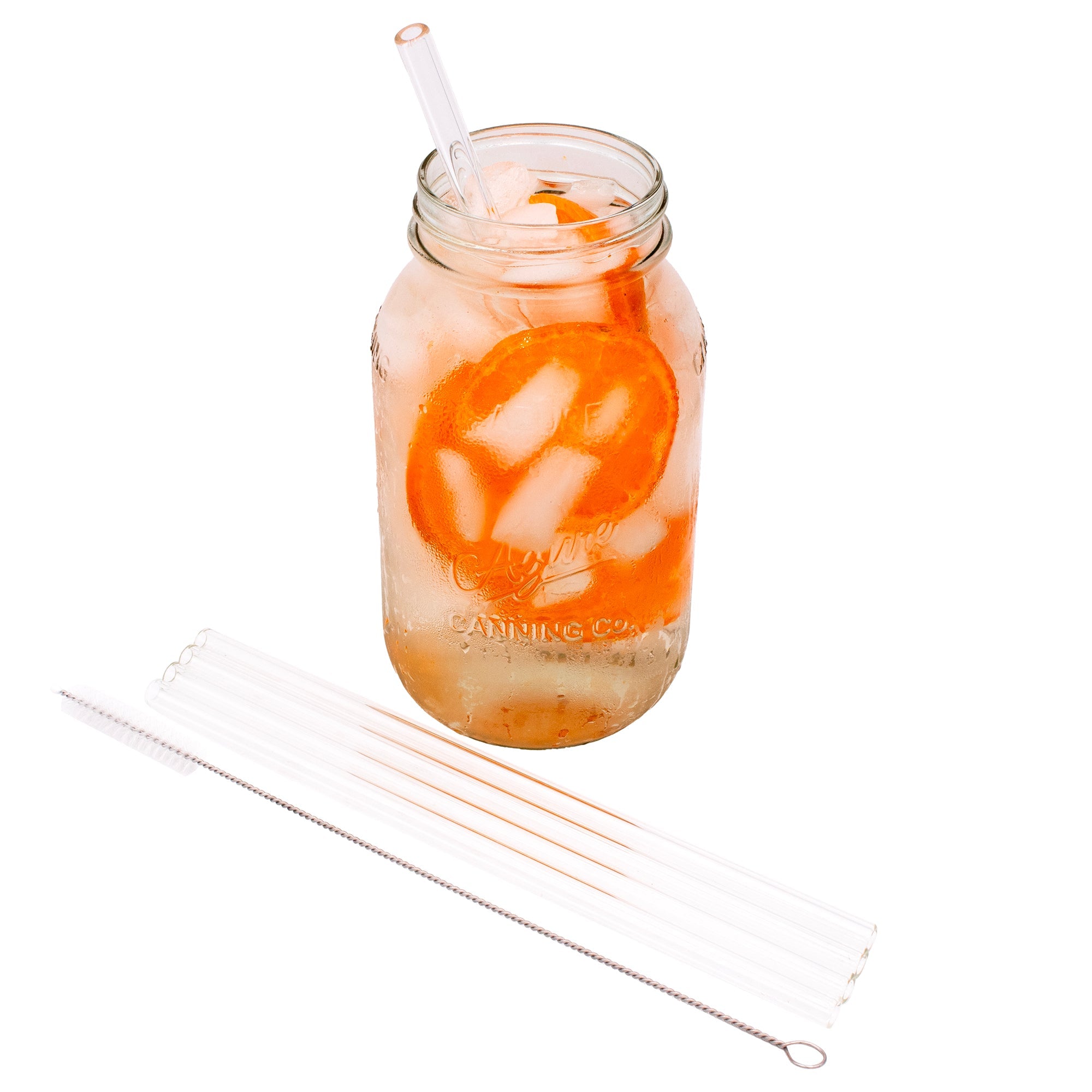 Long 9" Glass Straws for Quart Mason Jars 4 Pack + Cleaner