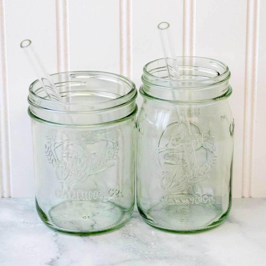 Medium 7 1/4" Glass Straws for Pint Mason Jars 4 Pack + Cleaner