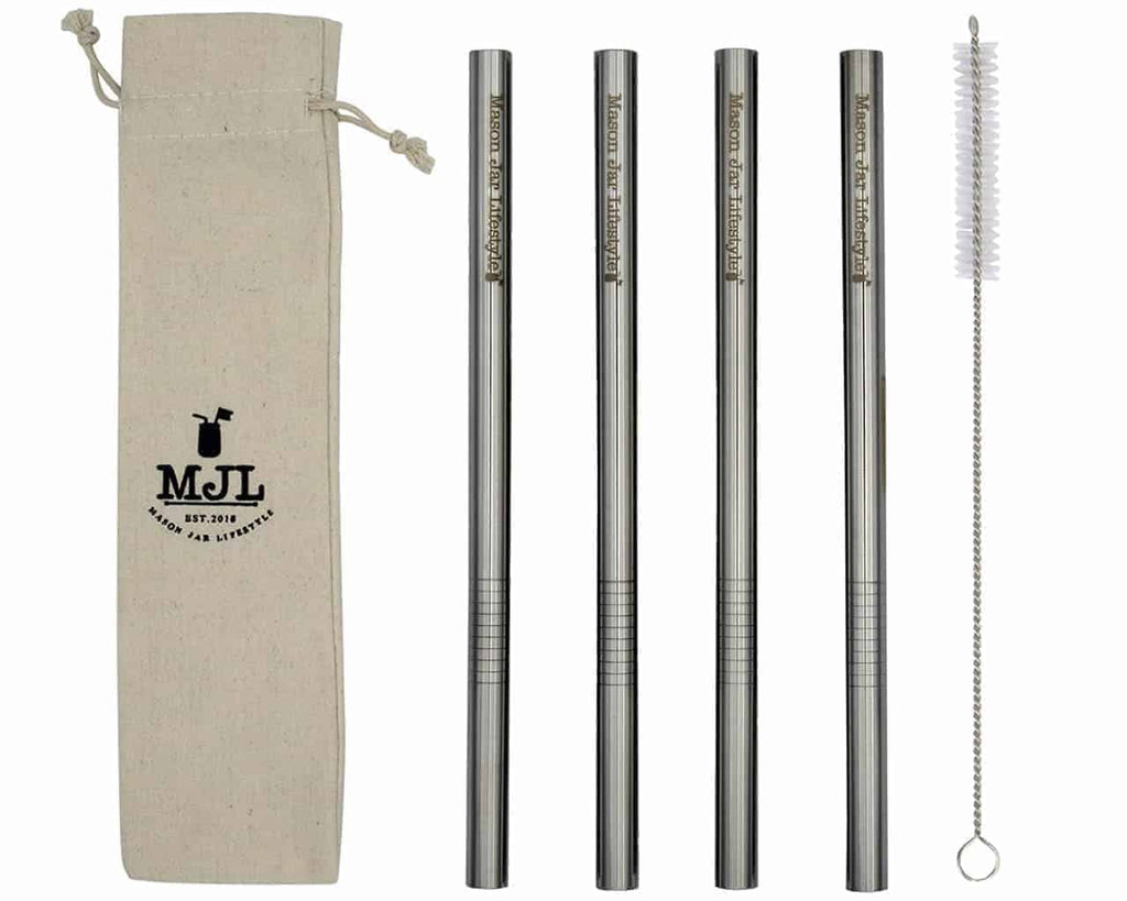 Long 9" Stainless Steel Boba Straws for Quart Mason Jars