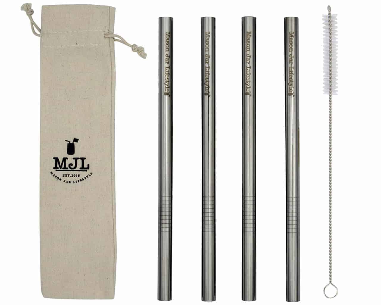 Long 9" Stainless Steel Boba Straws for Quart Mason Jars