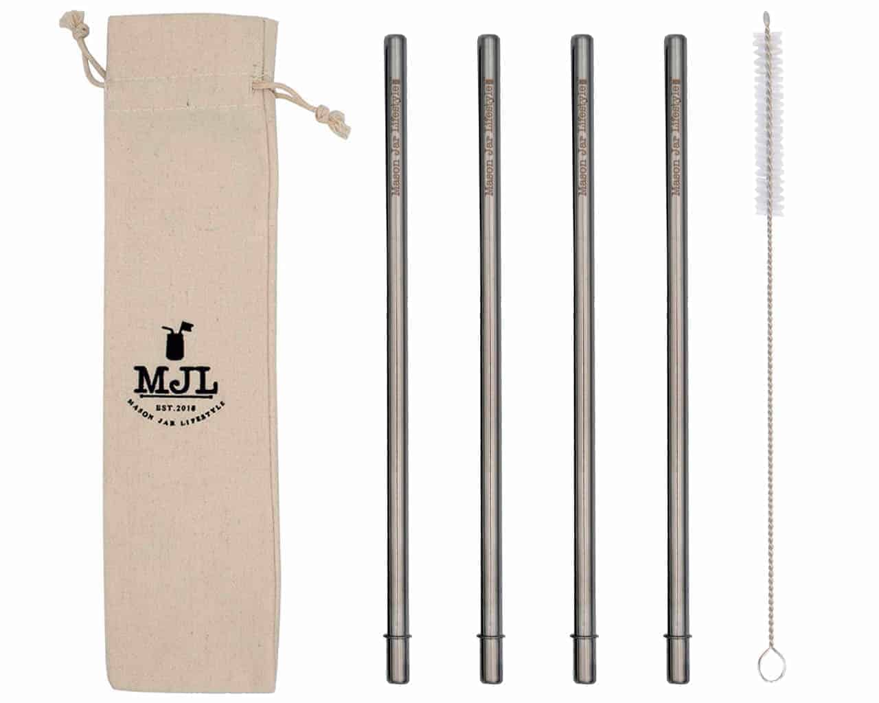 Long 9" Safer Rounded End Stainless Steel Straw for Quart Mason Jars