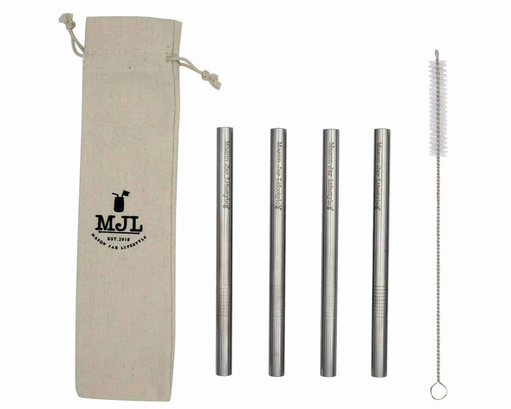 Medium 7 1/4" Stainless Steel Boba Straws for Pint Mason Jars