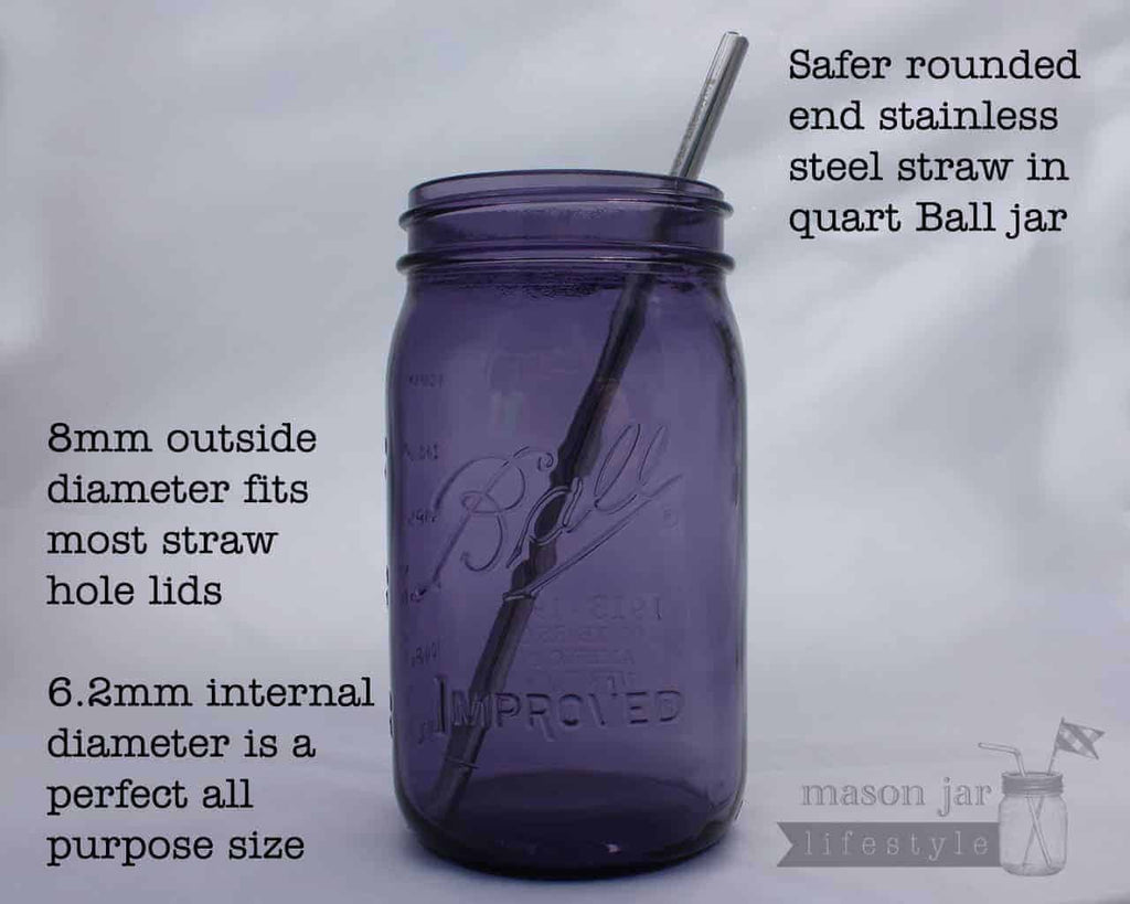 Long 9" Safer Rounded End Stainless Steel Straw for Quart Mason Jars