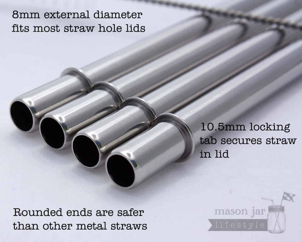 Long 9" Safer Rounded End Stainless Steel Straw for Quart Mason Jars