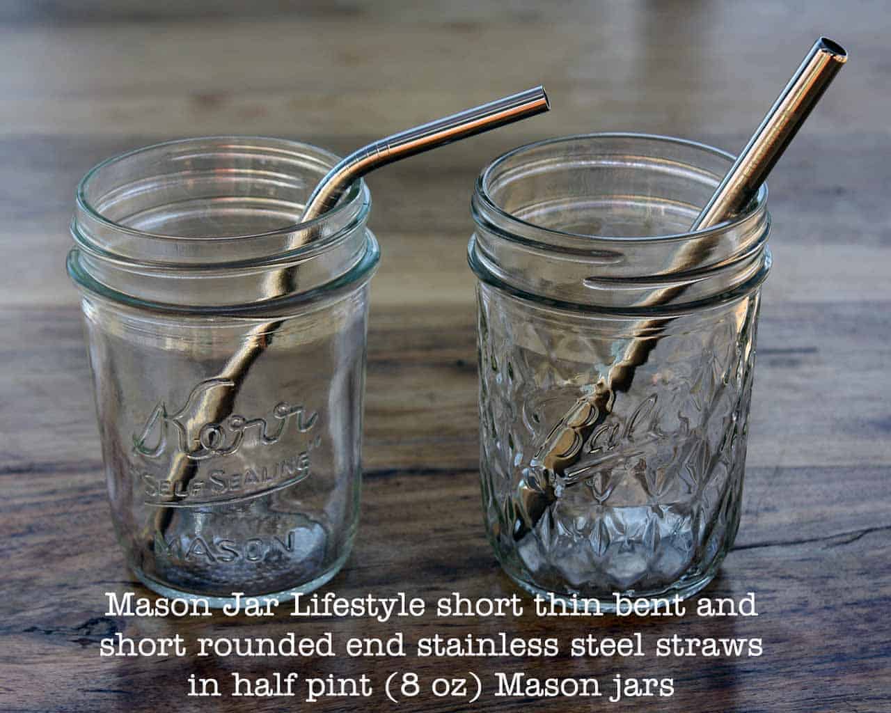 Short 5 3/4" Safer Rounded End Stainless Steel Straw for Half Pint Mason Jars