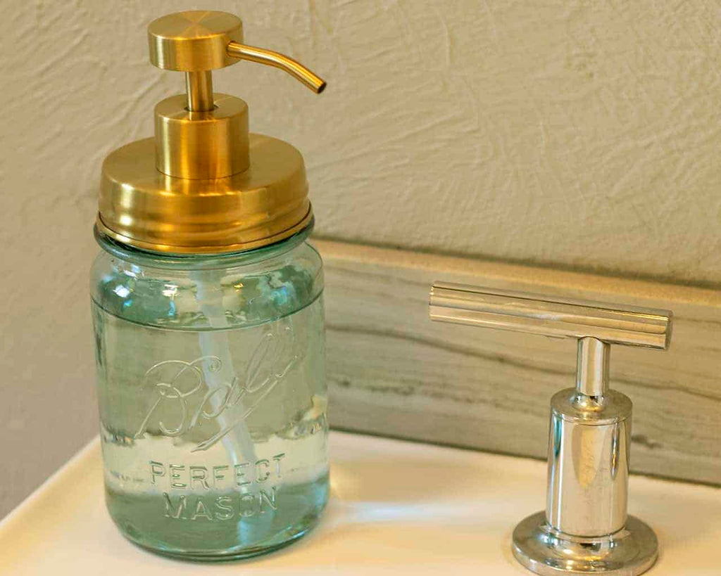 Matte Gold Soap Pump Lid Kit for Regular Mouth Mason Jars