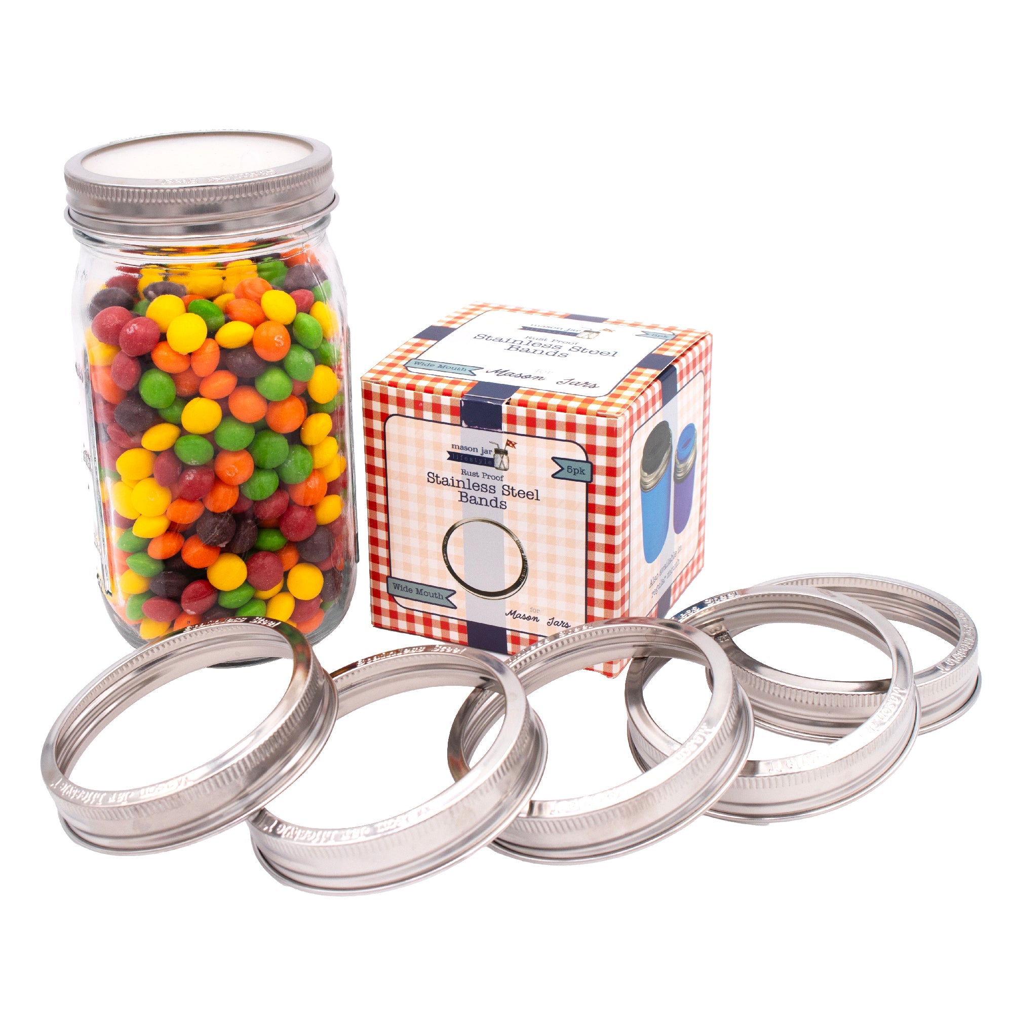 Rust Proof Stainless Steel Bands / Rings for Mason Jars 5 Pack