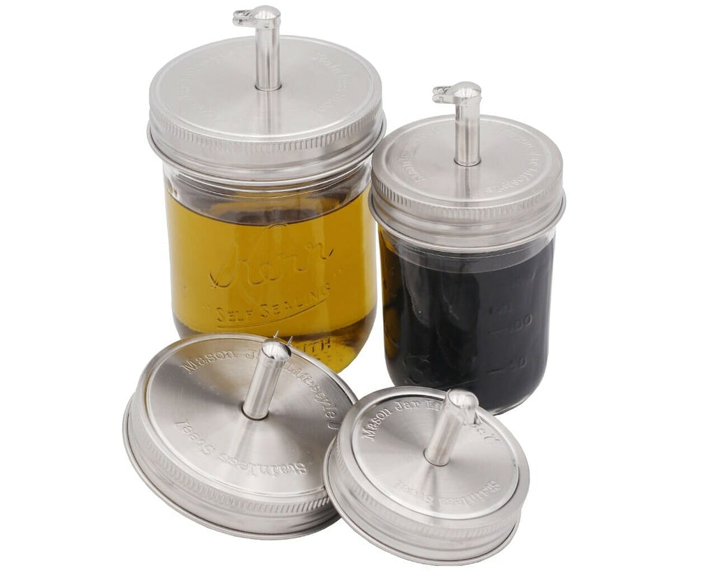 Oil Cruet Pour Spout Stainless Steel Lids for Mason Jars 2 Pack