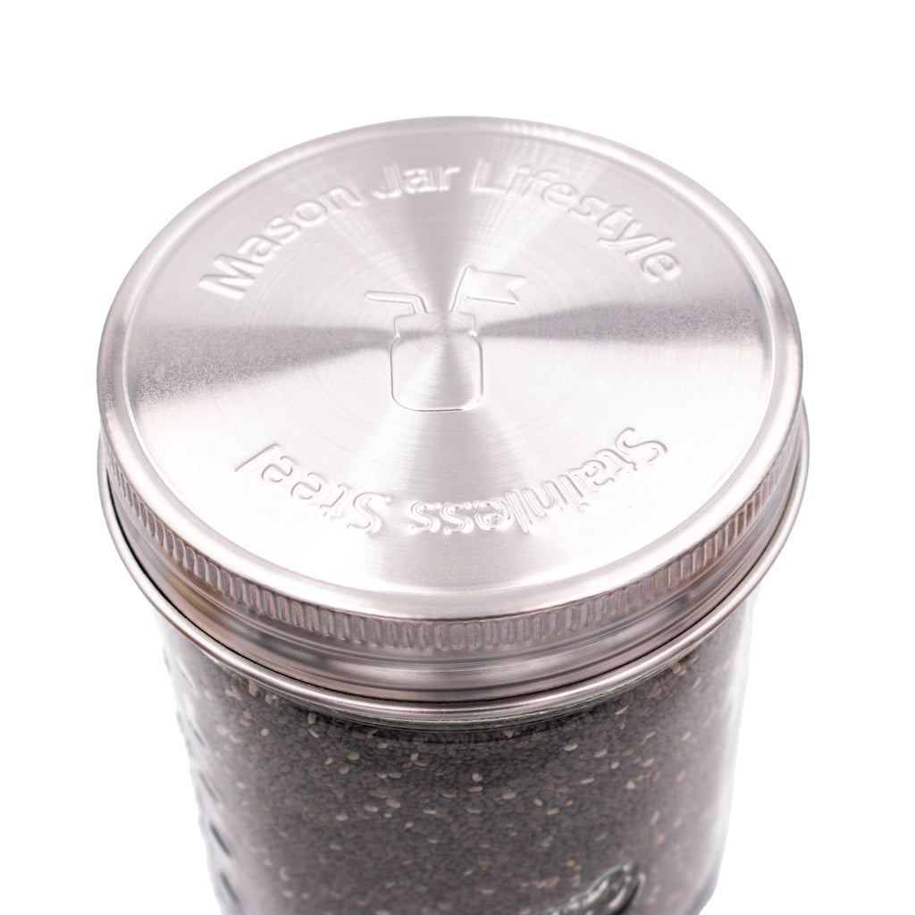 Stainless Steel Storage Lids with Leak-Proof Silicone Liners for Mason Jars 5 Pack