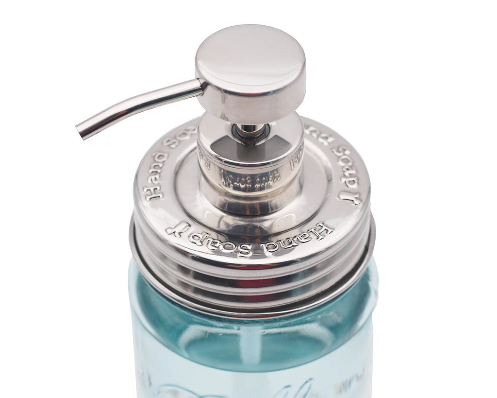 "Hand Soap," "Dish Soap," and "Lotion" Embossed Shiny Dispenser Pumps for Regular Mouth Mason Jars 3 Pack