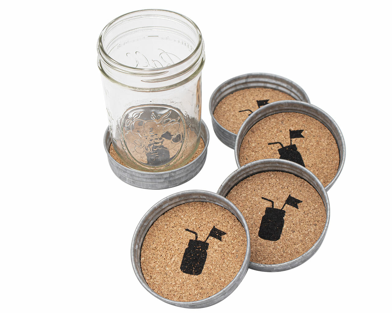 Drink Coasters - Galvanized Vintage Reproduction with Cork Inserts 4 Pack
