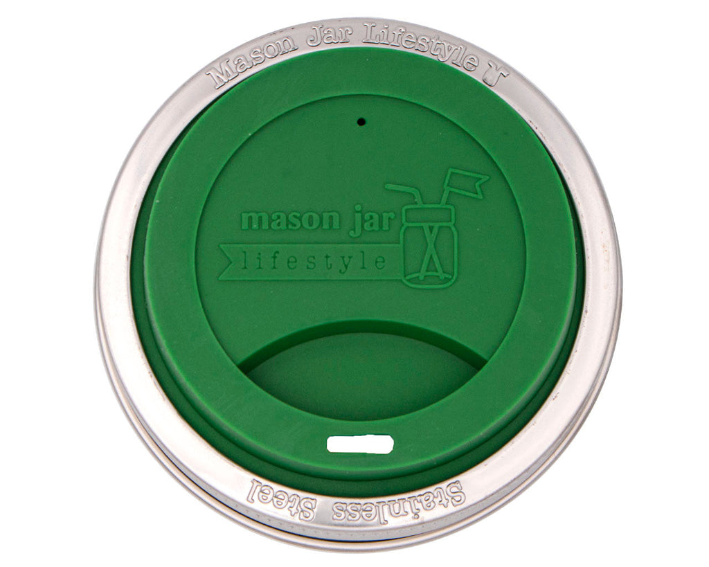Silicone Drinking Lid with Stainless Steel Band for Mason Jars