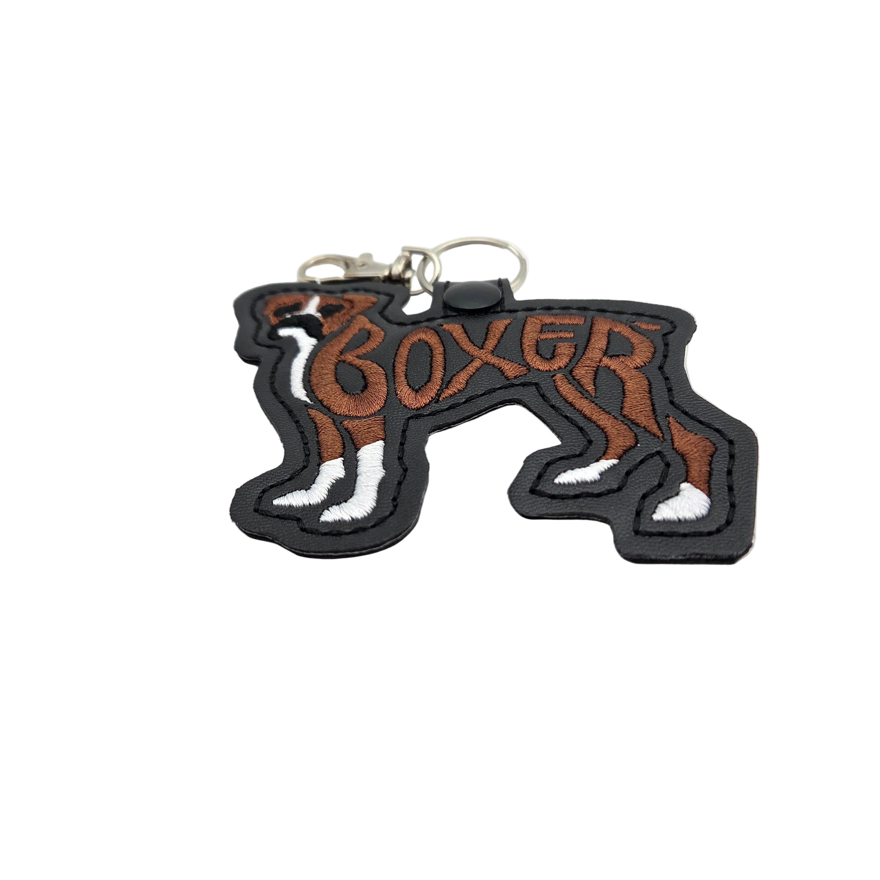 Boxer Dog Keychain Tab, Embroidered Boxer Breed Bag Tag, Faux Leather Dog Mom Gift, Boxer Key Fob, Dog Trainer Gear Accessory