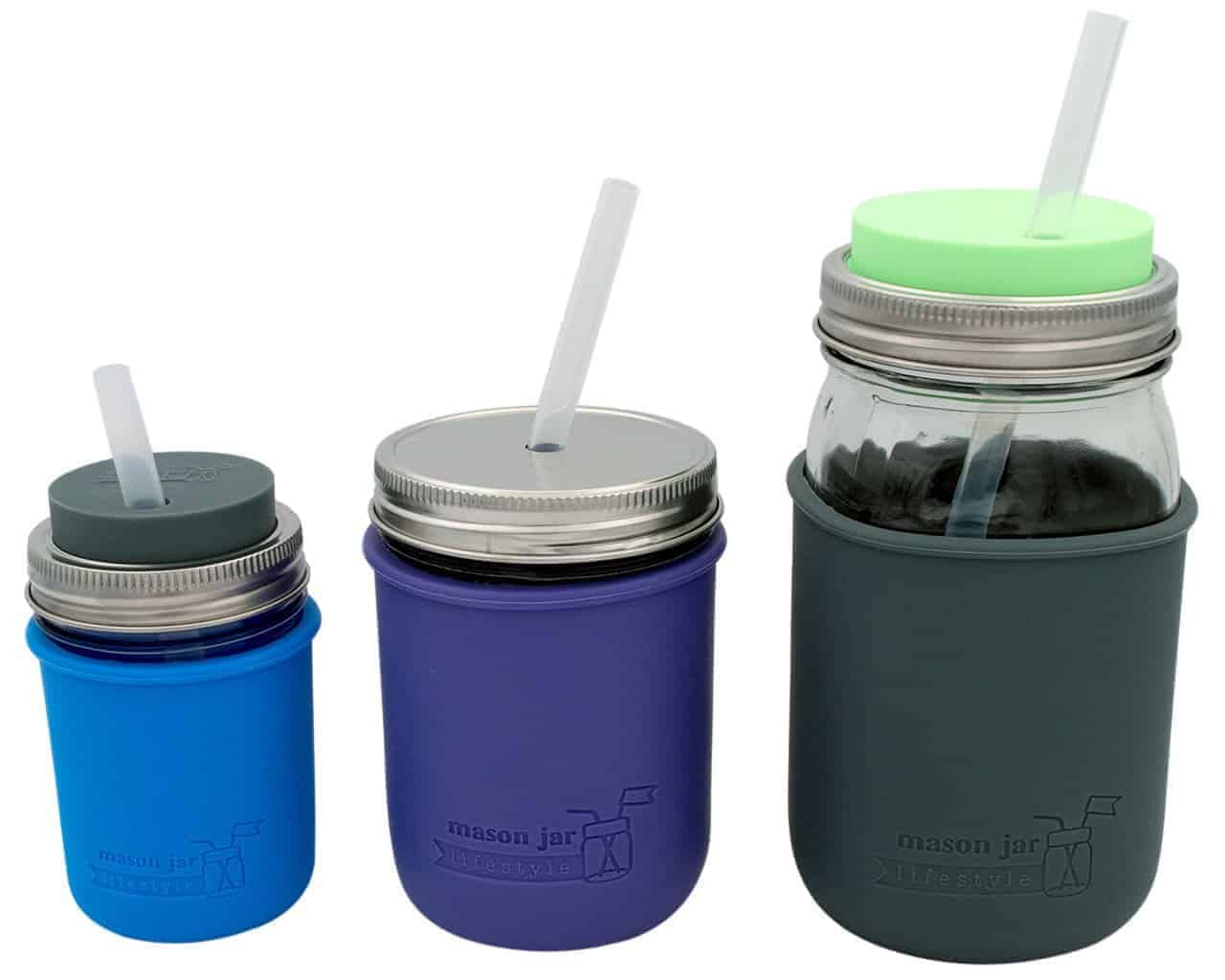Long 9" Silicone Reusable Straws for Quart or Pint & Half Mason Jars 6 Pack