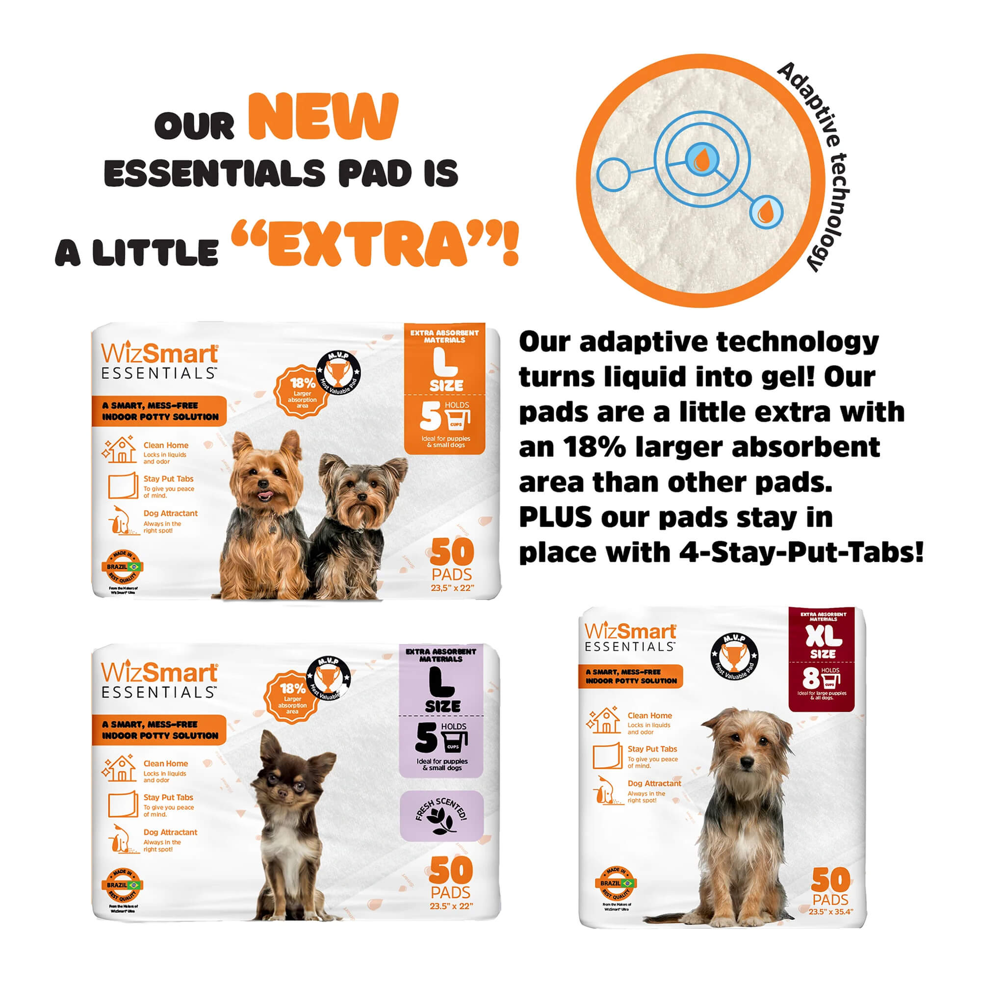 WizSmart Essentials Pads, Large, 50 ct, Fresh Scented